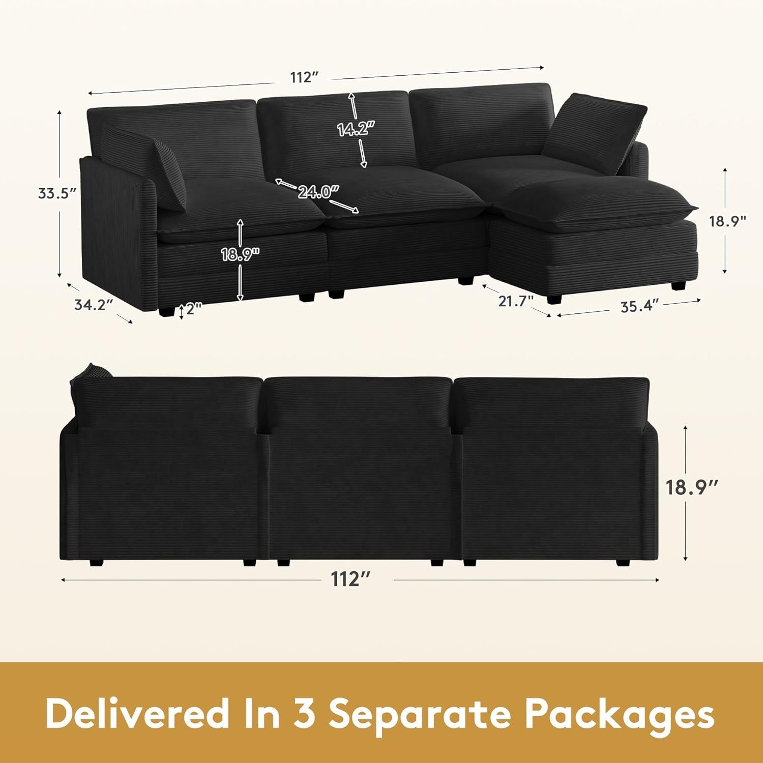 Oversized modular sofa with removable ottoman